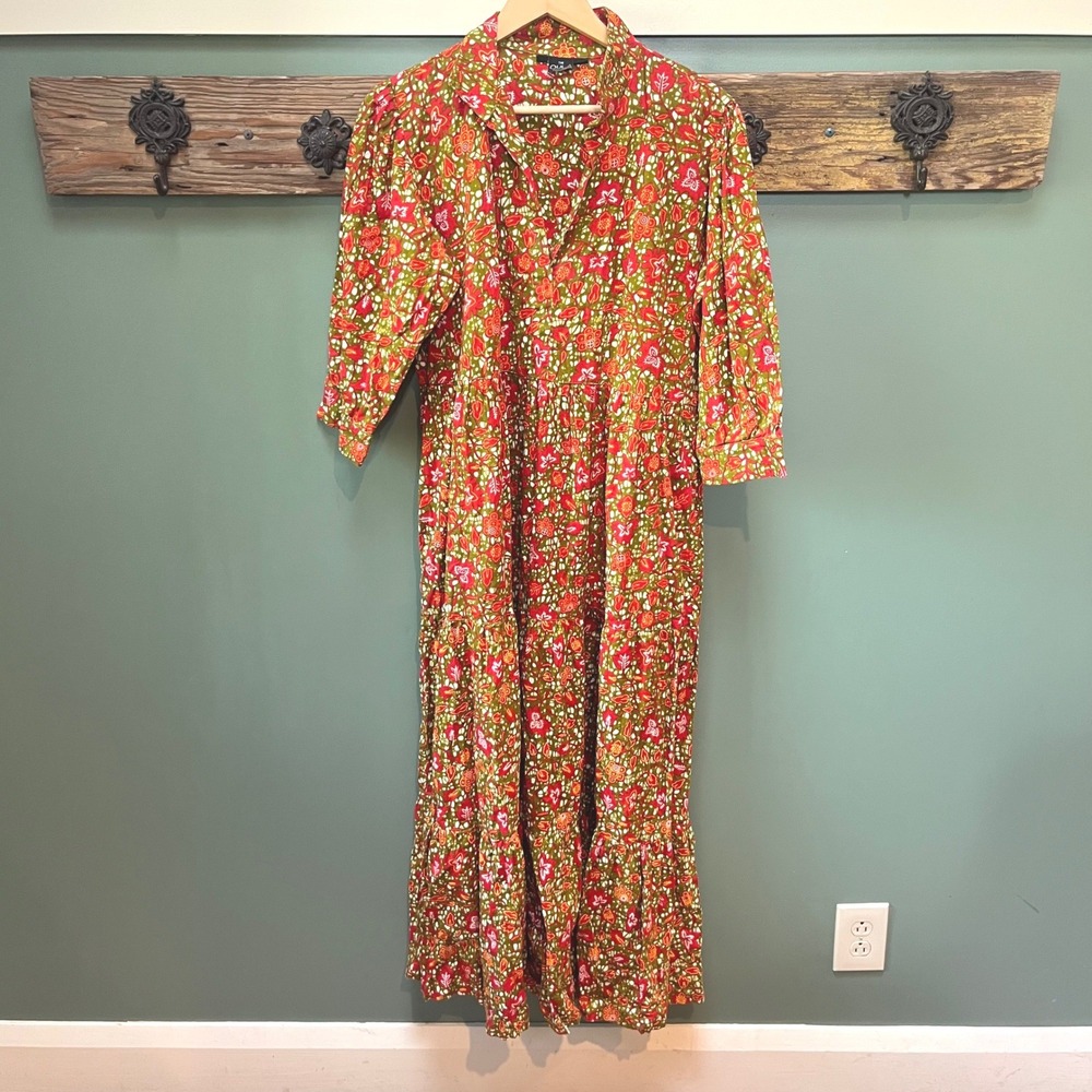 The OULA Company One Size Floral Ankara Print Tiered Maxi Dress Made in USA